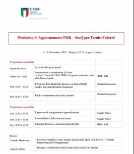 Workshop di aggiornamento FISB - SnaQ per Tecnici Federali - Programma